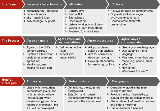 Working together stream diagram: three steams; the team, the process and helpful strategies